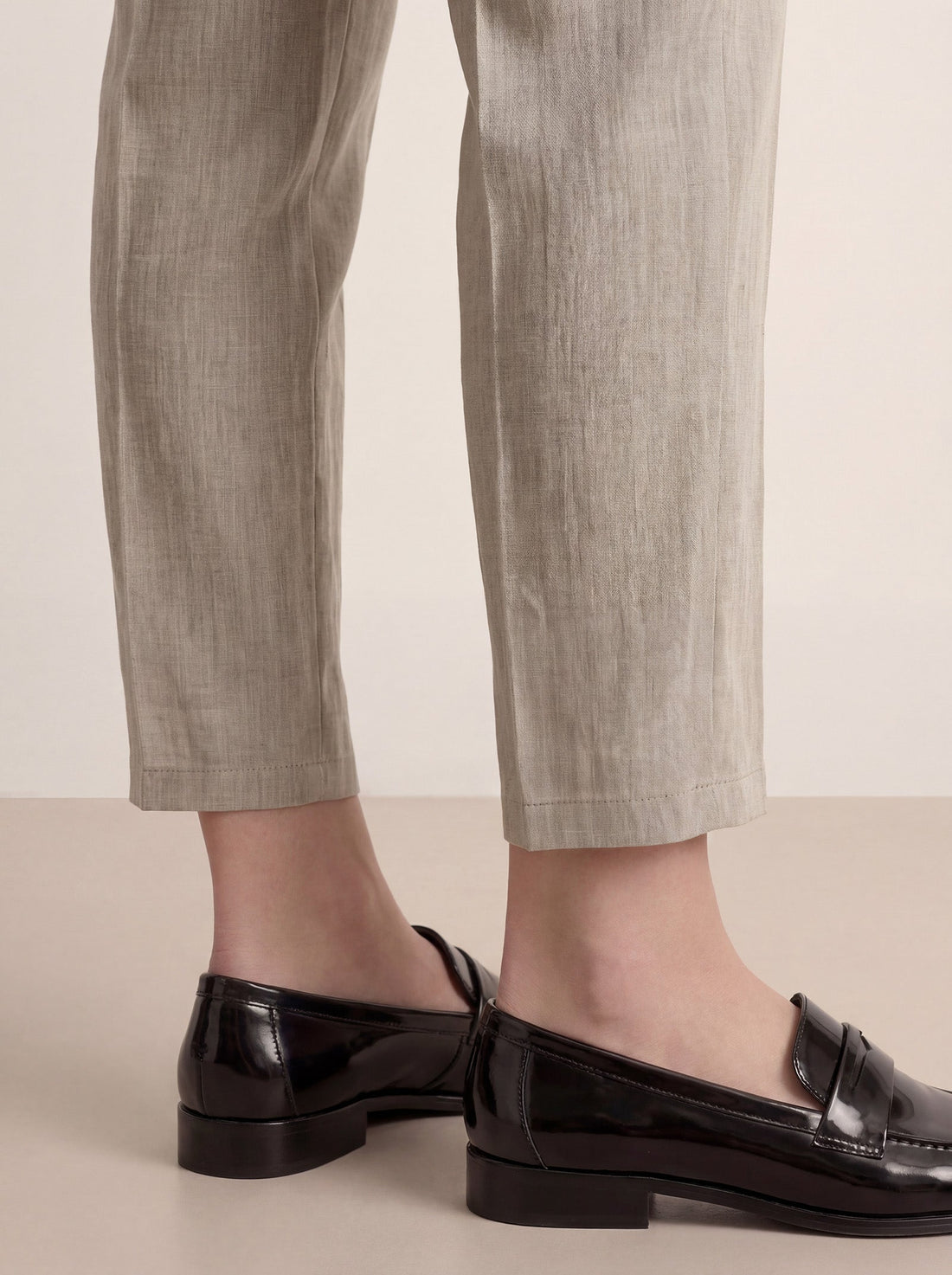 Linen Blend Tailored Straight-Leg Pants