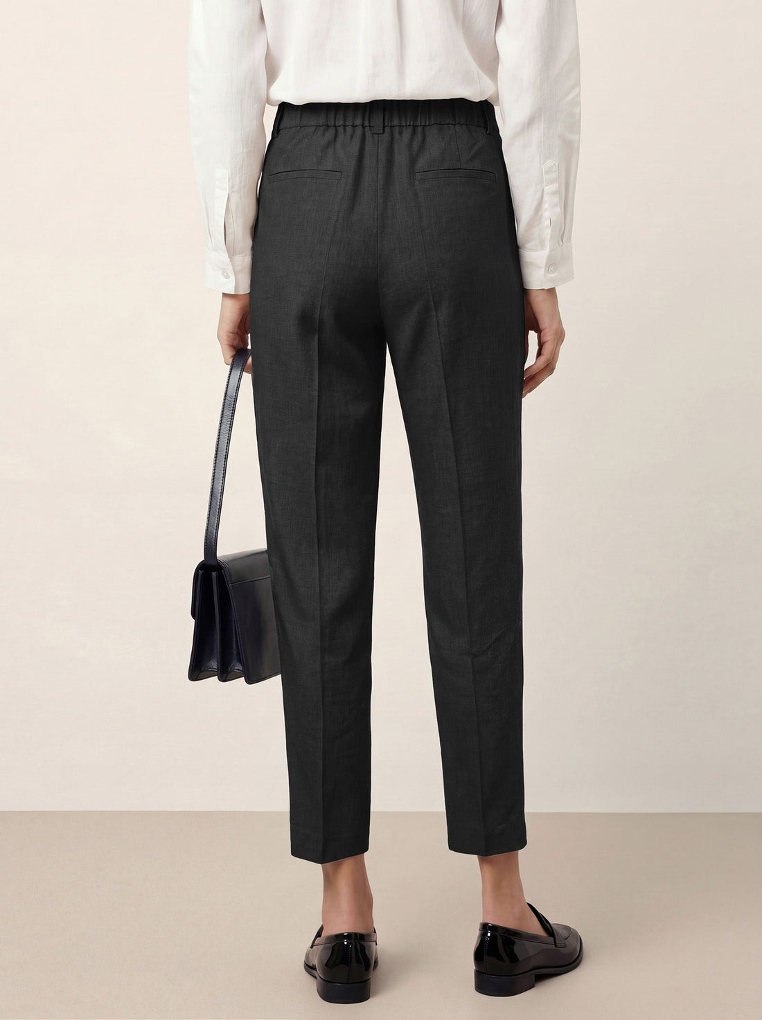 Linen Blend Tailored Straight-Leg Pants