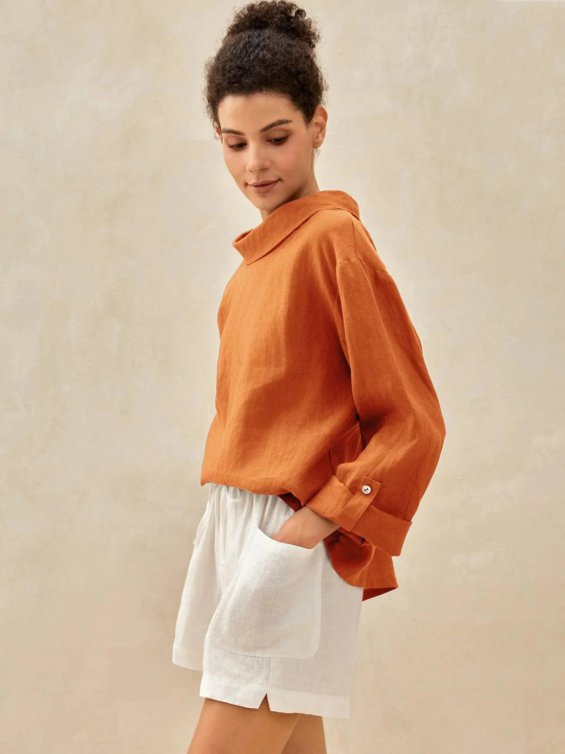 100% Linen Garment-Dyed Straight Blouse