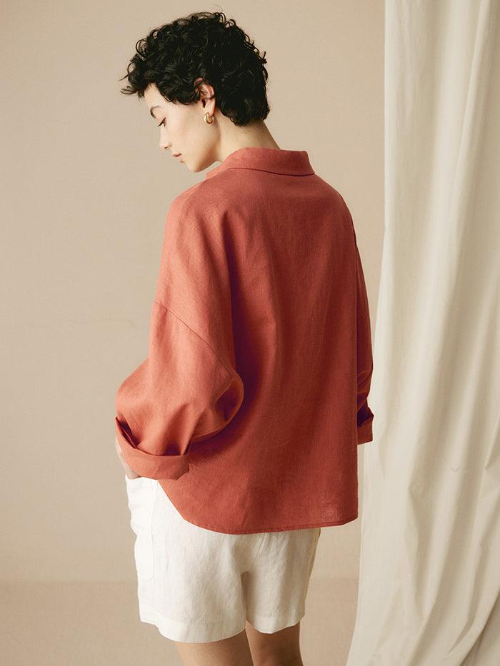 Linen Blend Relaxed Shirt Collar Shirt