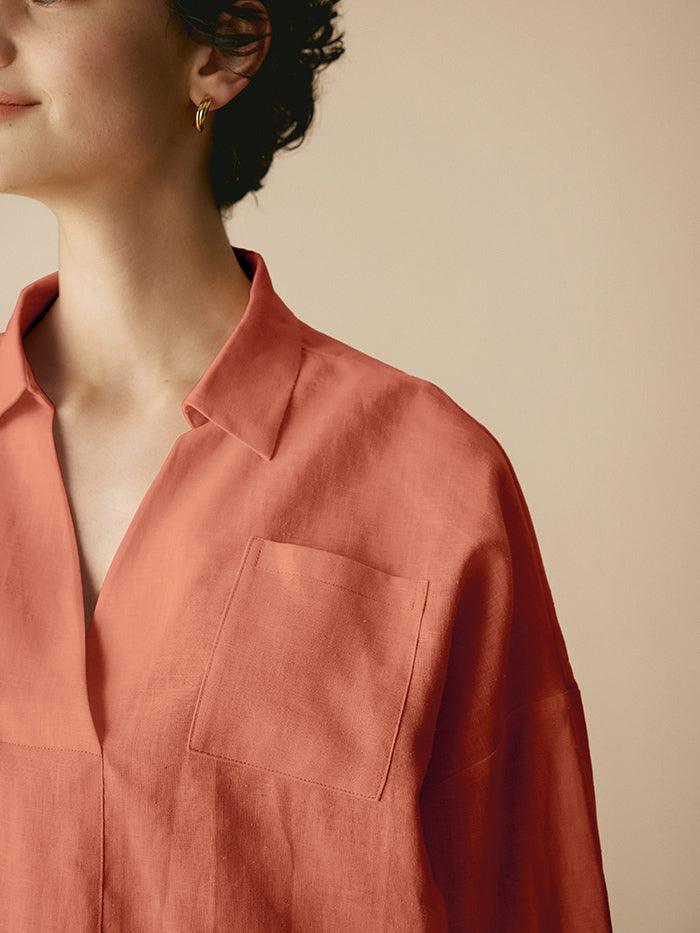 Linen Blend Relaxed Shirt Collar Shirt