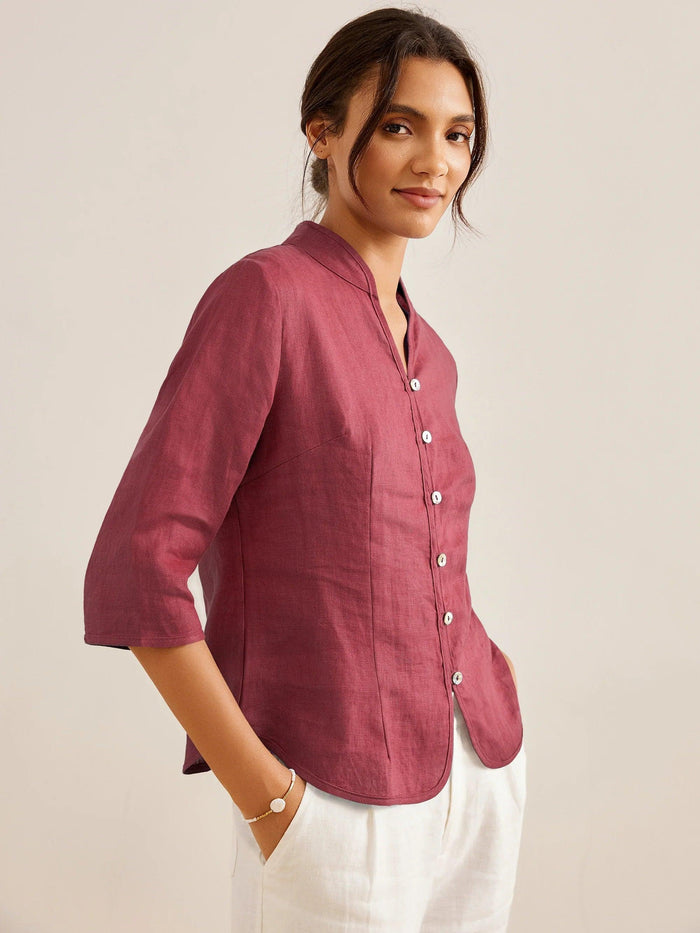 100% Linen Tailored Stand-Collar Jacket