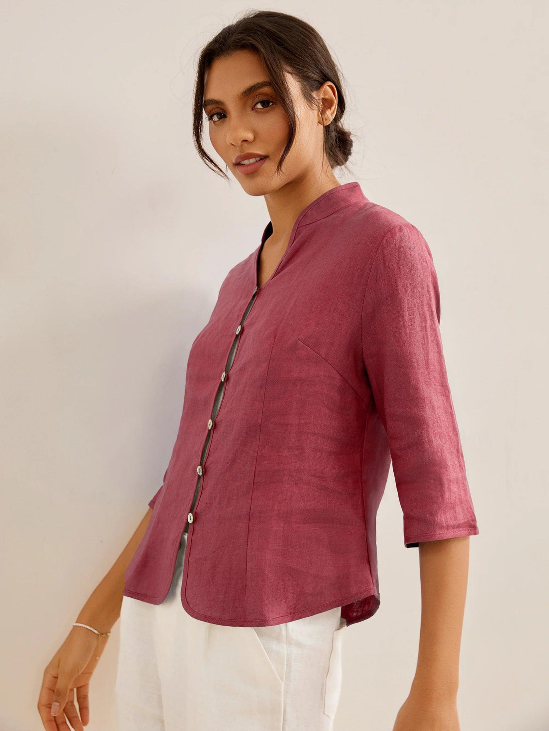100% Linen Tailored Stand-Collar Jacket