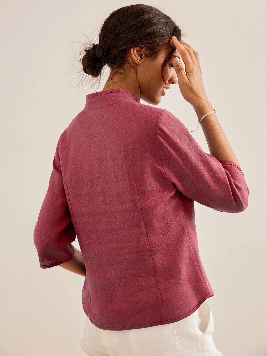 100% Linen Tailored Stand-Collar Jacket