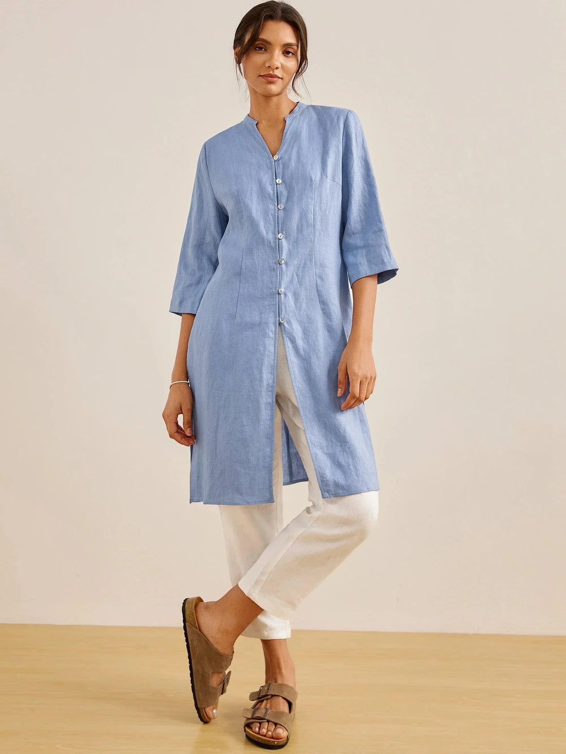 100% Linen Heavyweight V-Neck Shirt