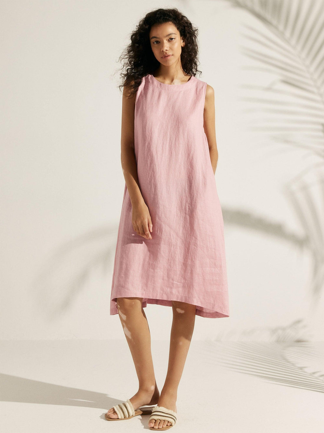 100% Linen Sleeveless Round Neck Midi Dress