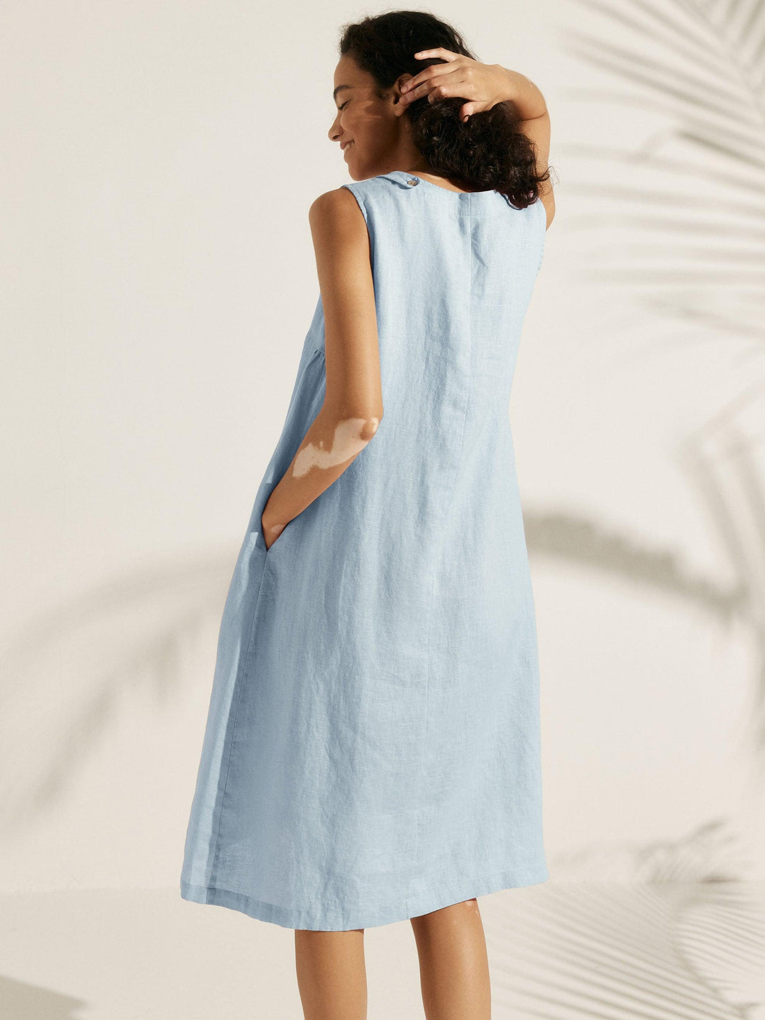 100% Linen Sleeveless Round Neck Midi Dress
