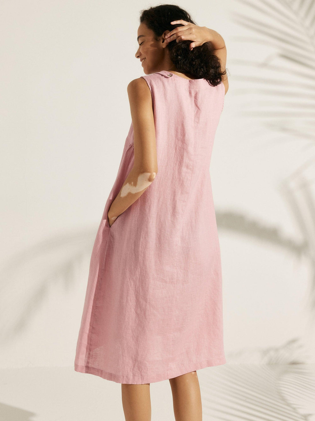 100% Linen Sleeveless Round Neck Midi Dress