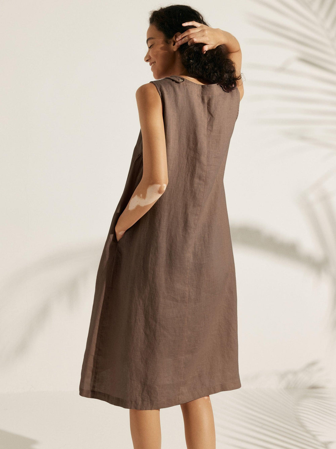 100% Linen Sleeveless Round Neck Midi Dress