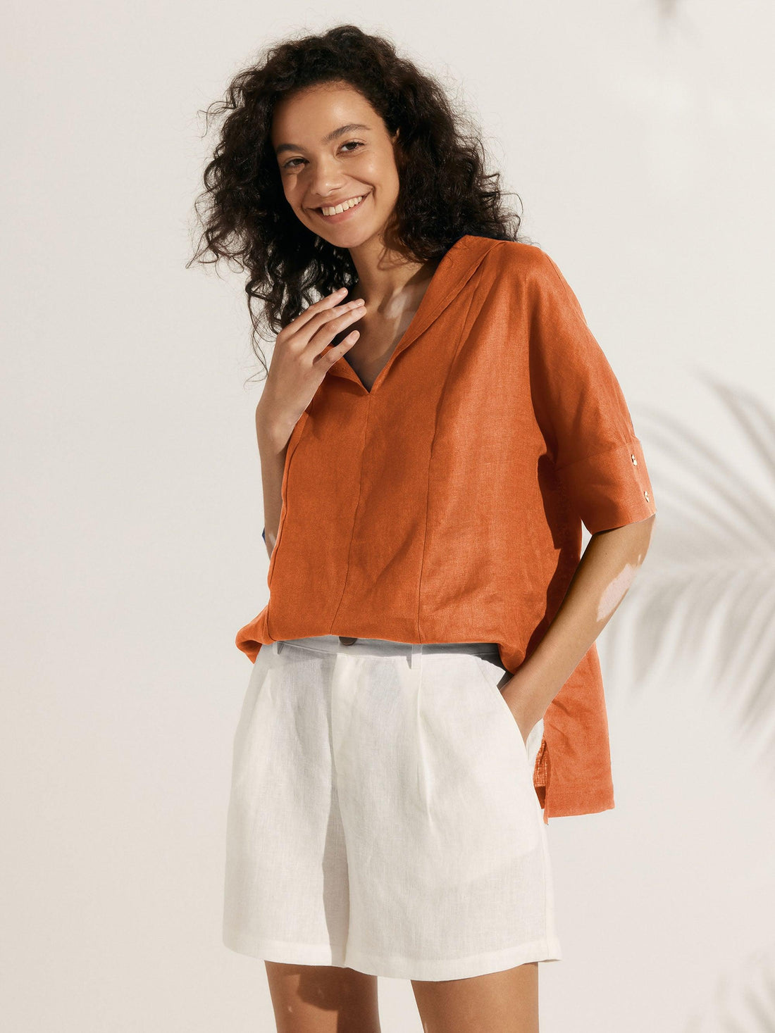 100% Linen Relaxed Half-Sleeve Blouse