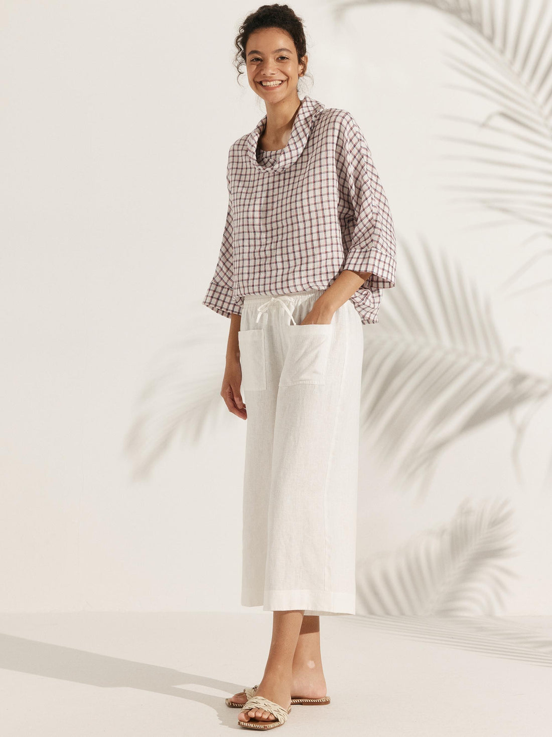 Linen Blend Long Sleeve Blouse