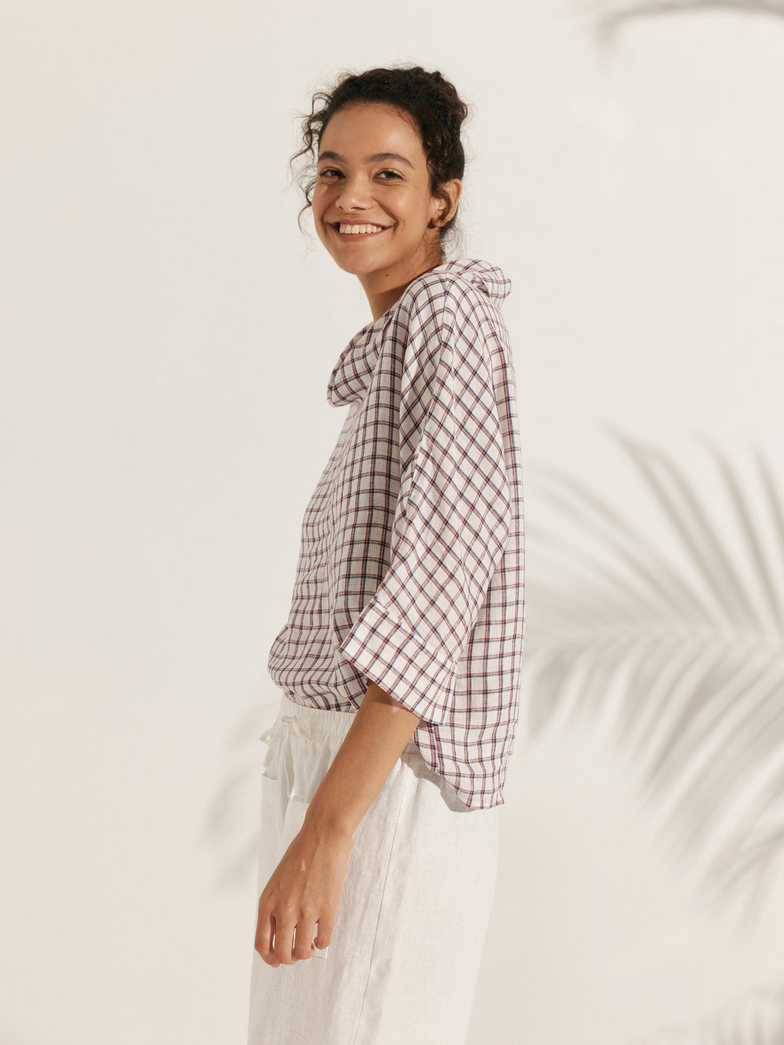 Linen Blend Long Sleeve Blouse
