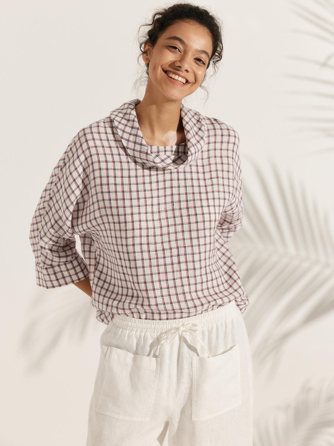Linen Blend Long Sleeve Blouse