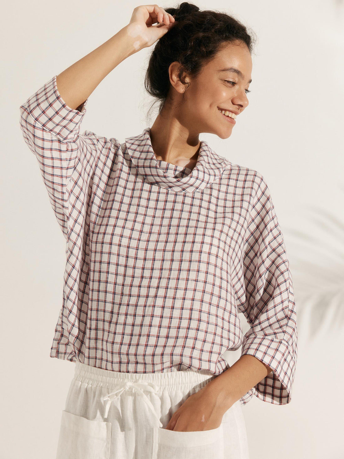 Linen Blend Long Sleeve Blouse