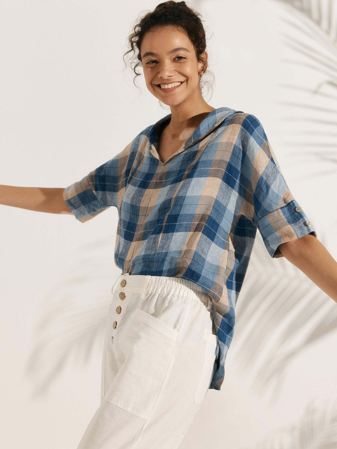 100% Linen Relaxed Half-Sleeve Blouse
