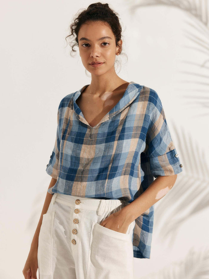 100% Linen Relaxed Half-Sleeve Blouse