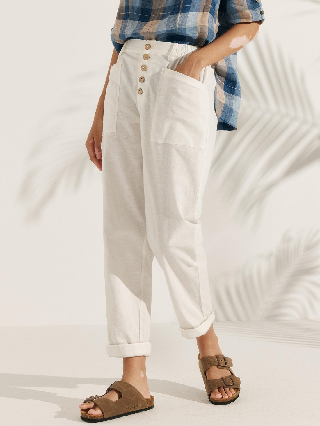 Linen-Blend Patch-Pocket Straight-Leg Trousers