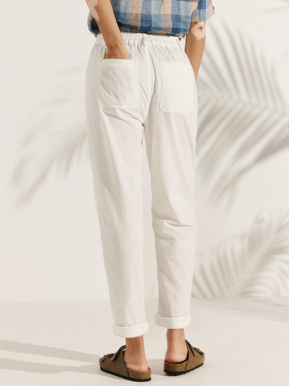 Linen-Blend Patch-Pocket Straight-Leg Trousers