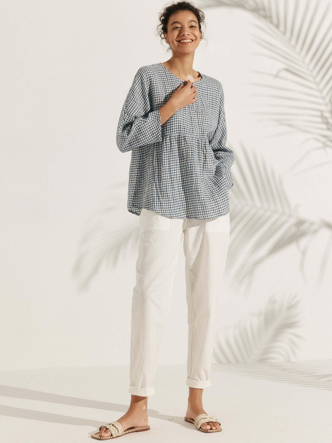 75% Linen Checked Oversized Shirt