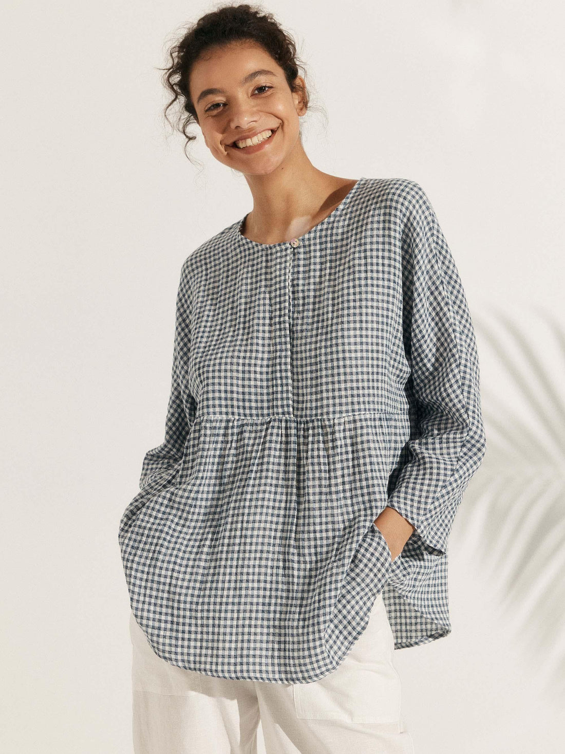75% Linen Checked Oversized Shirt