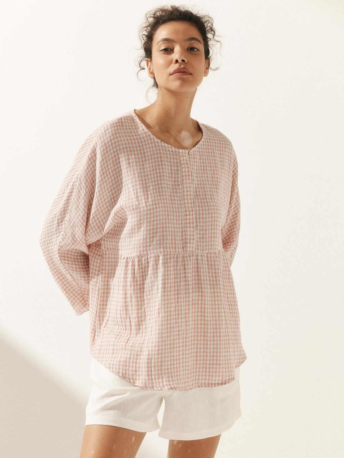 75% Linen Checked Oversized Shirt