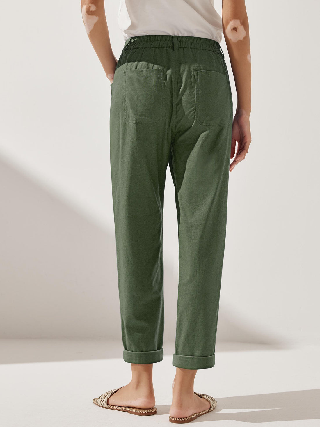 Linen Blend Patch-Pocket Straight-Leg Trousers