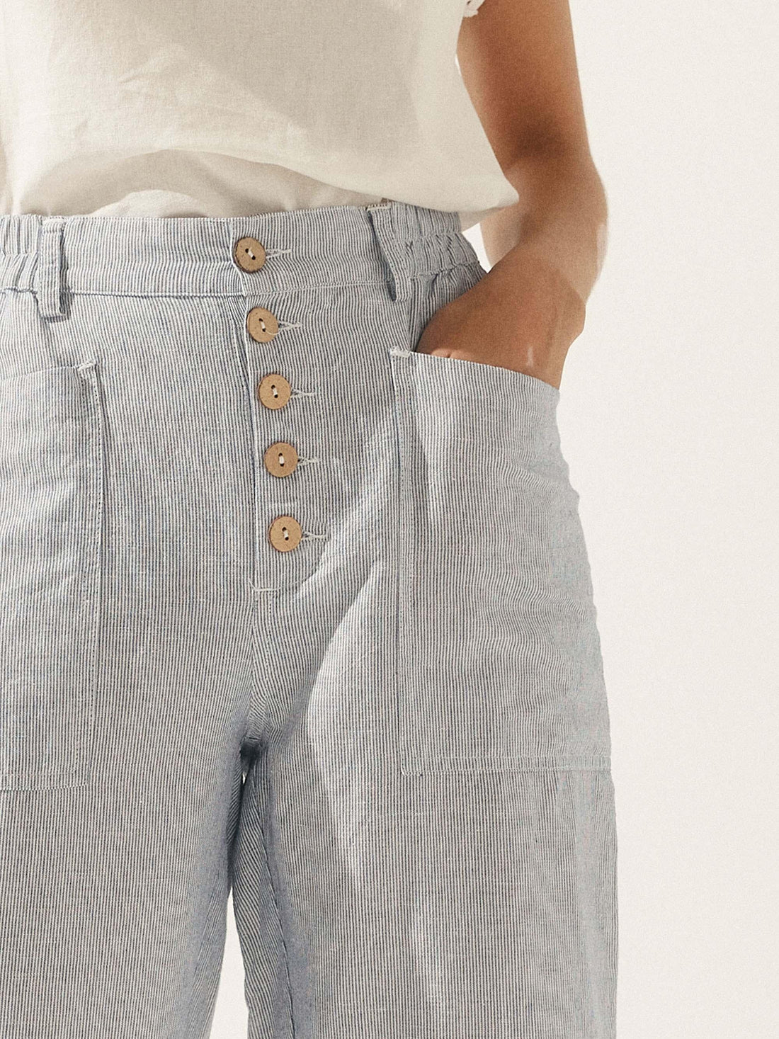 Linen Blend Patch-Pocket Straight-Leg Trousers