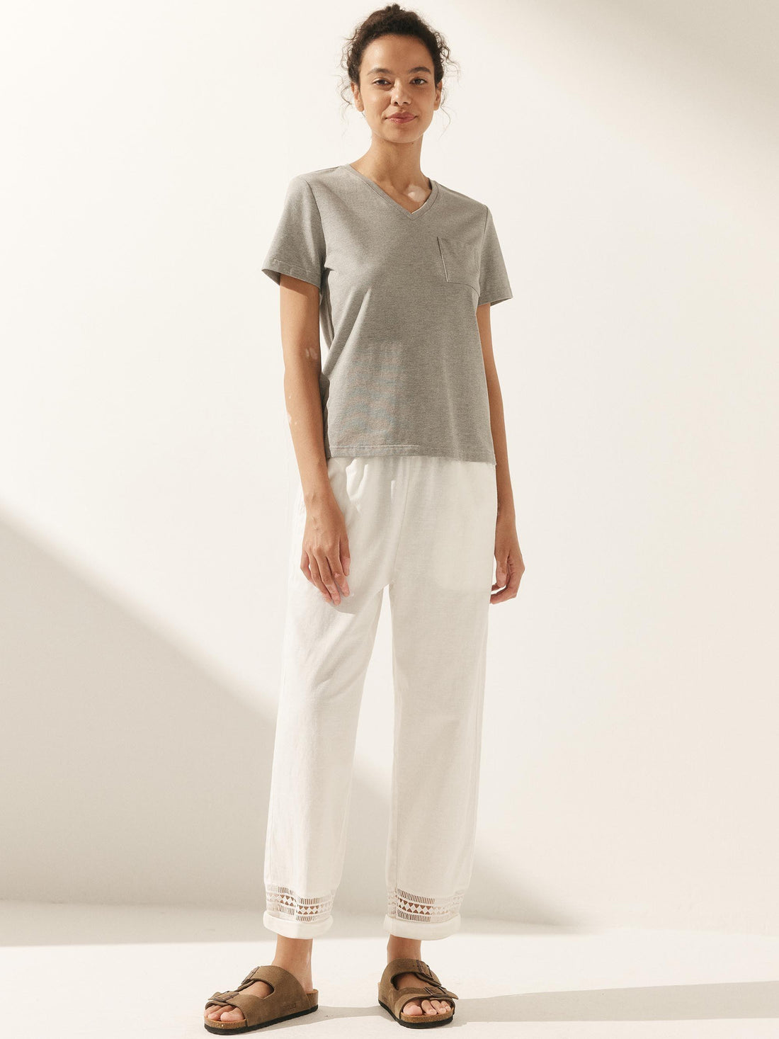 55% Linen Straight Leg Ankle Pants