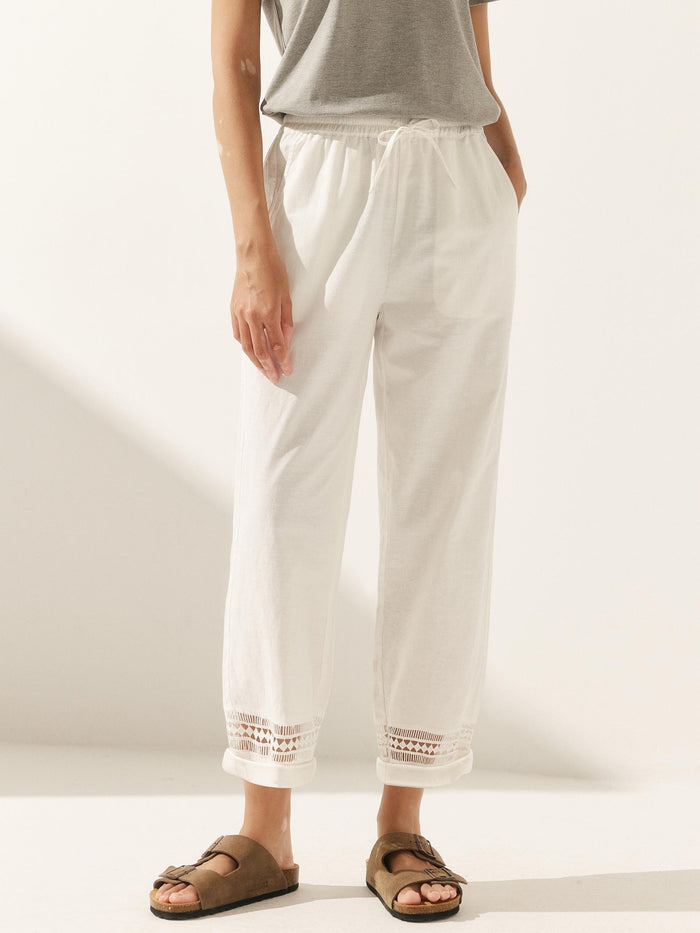 55% Linen Straight Leg Ankle Pants