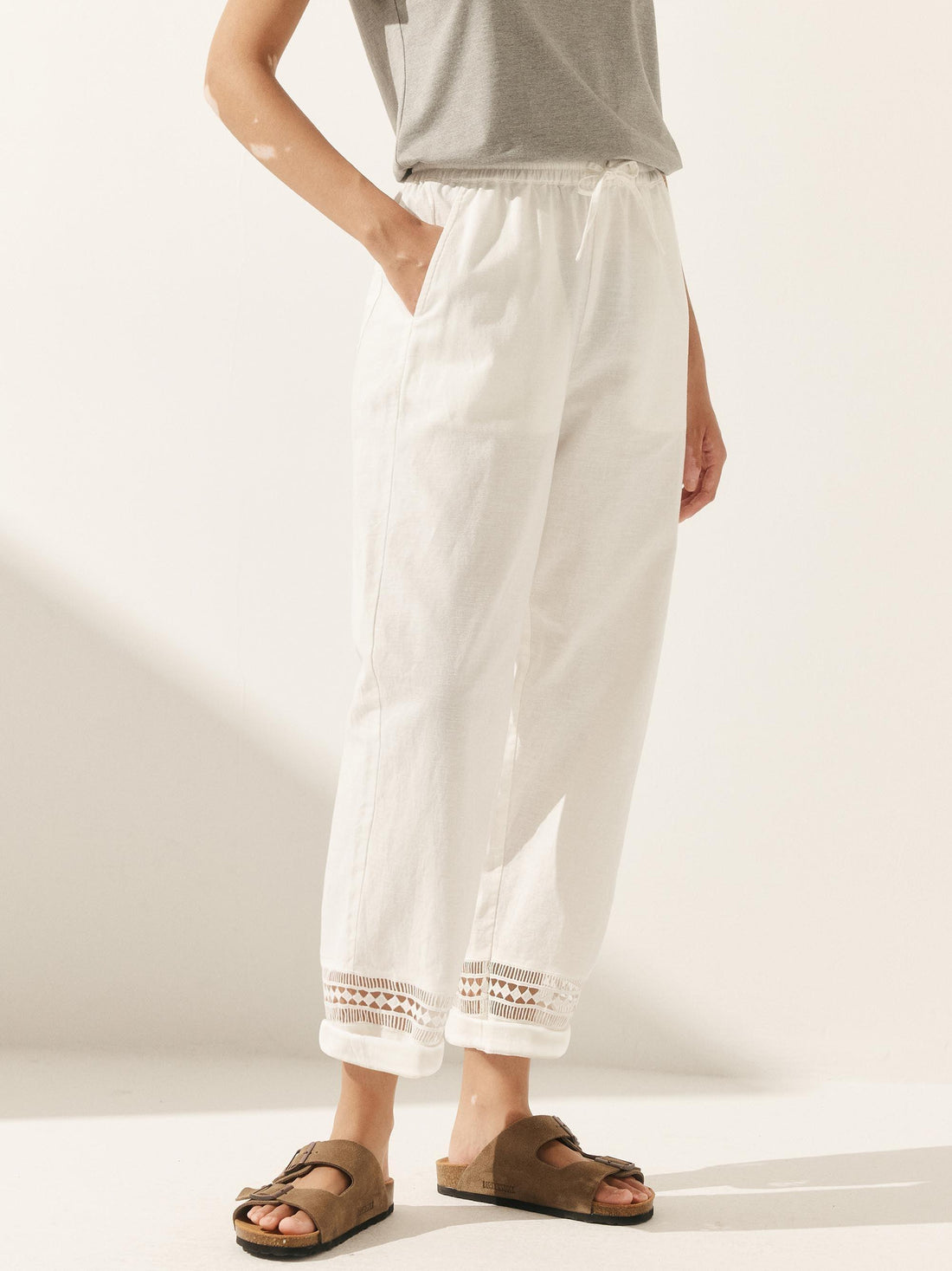 55% Linen Straight Leg Ankle Pants