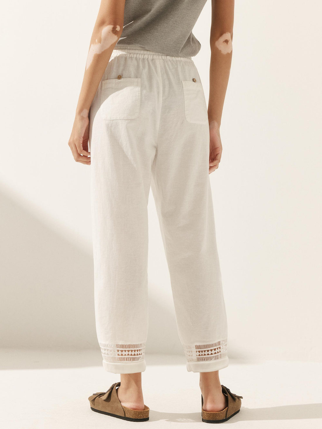 55% Linen Straight Leg Ankle Pants