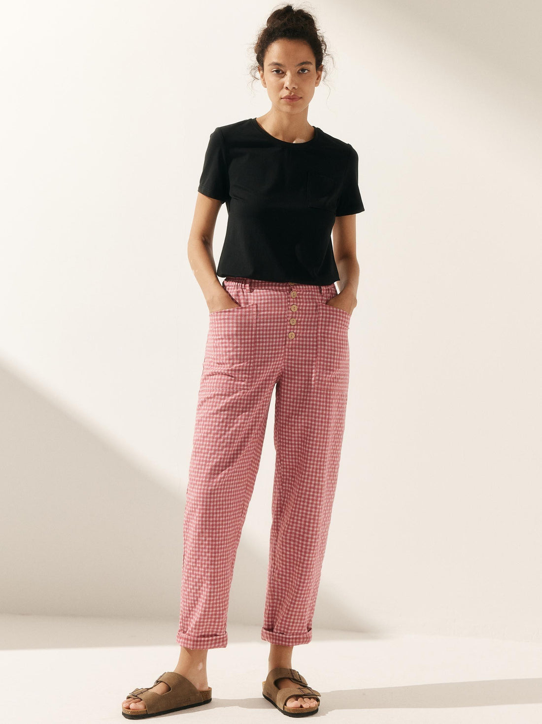 Linen Blend Patch-Pocket Straight-Leg Trousers
