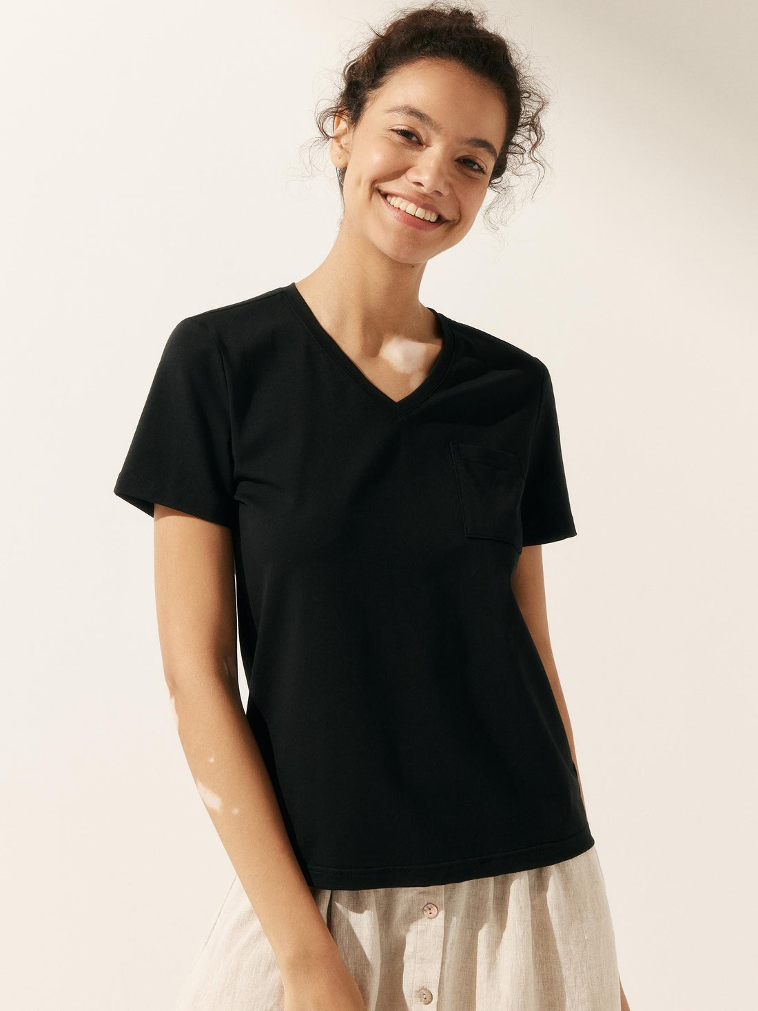 Bamboo Stretch-Knit Round Neck Tee