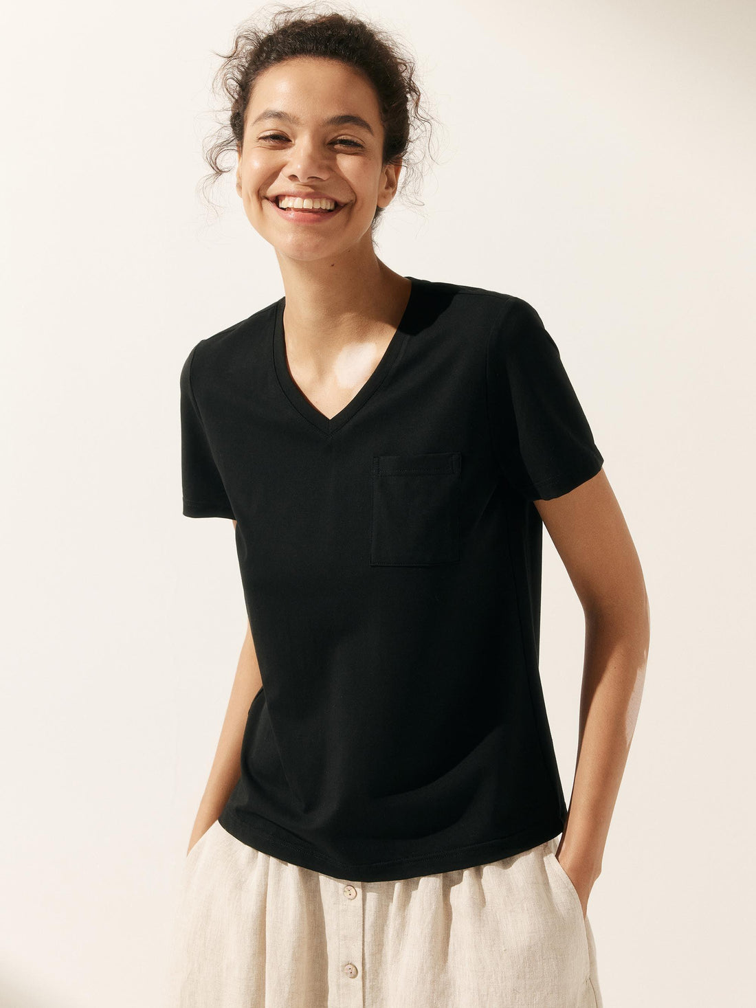Bamboo Stretch-Knit Round Neck Tee