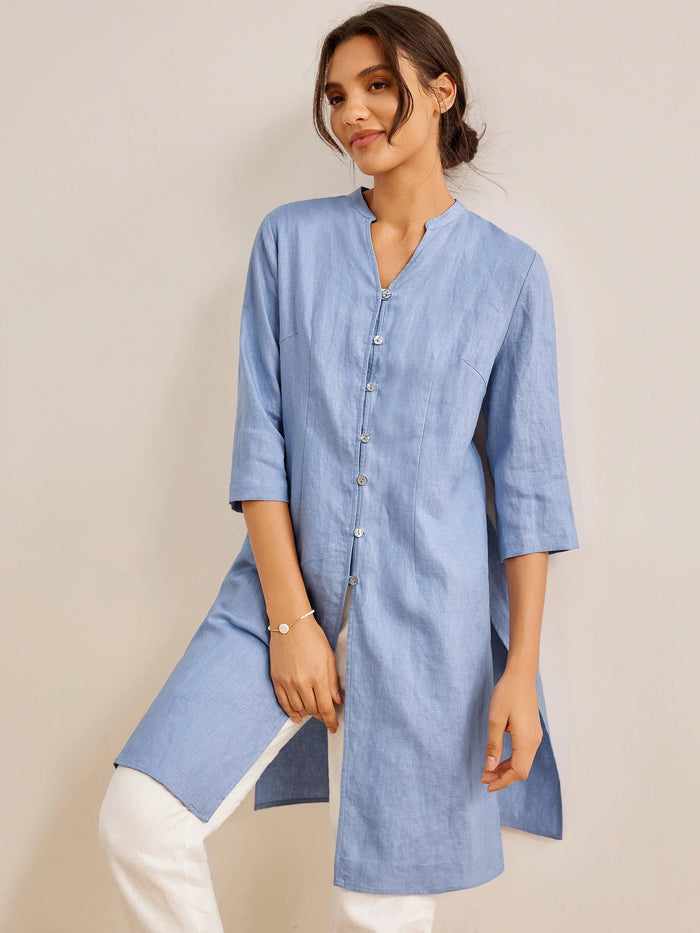 100% Linen Heavyweight V-Neck Shirt