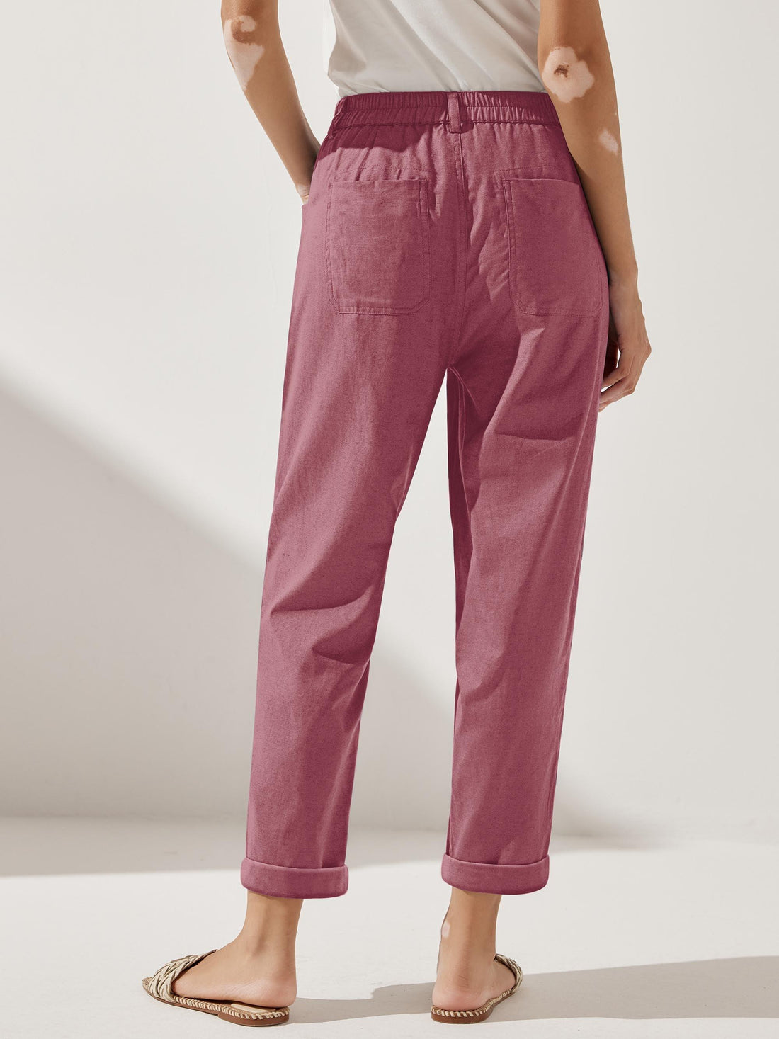 Linen-Blend Patch-Pocket Straight-Leg Trousers