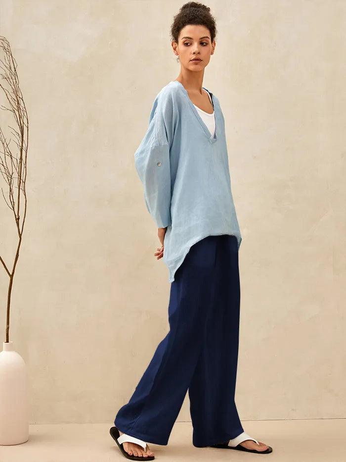 100% Linen Garment-Dyed Straight-Leg Pants