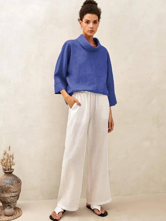 Linen Blend Long Sleeve Blouse