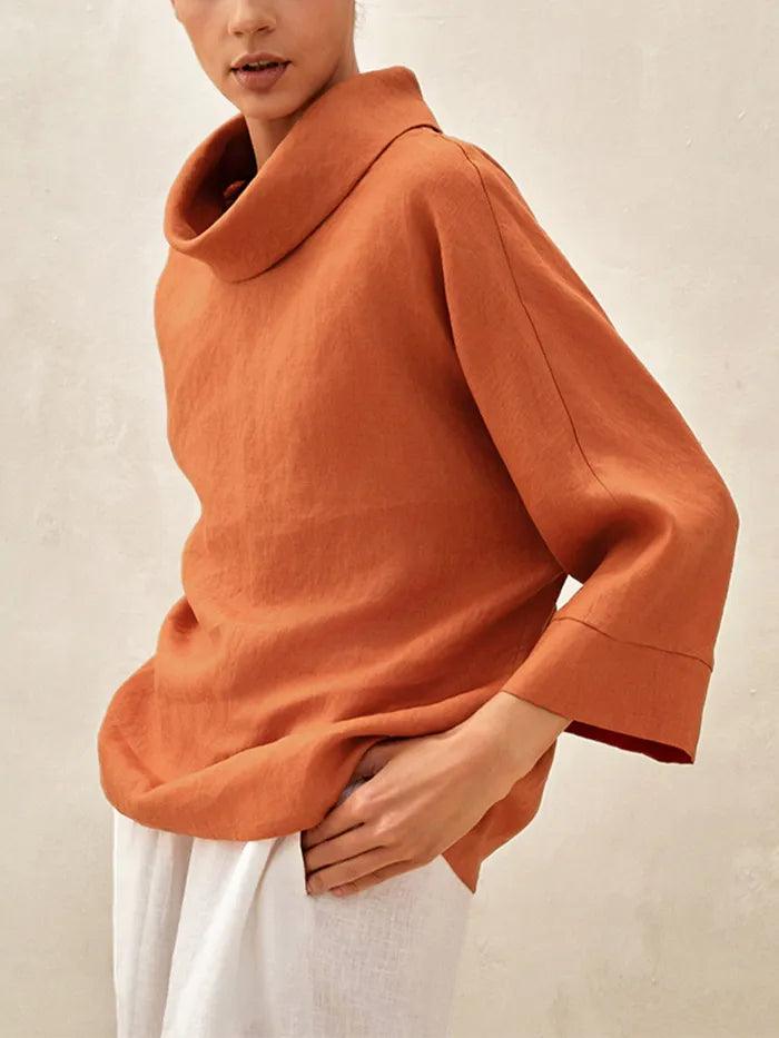 Linen Blend Long Sleeve Blouse
