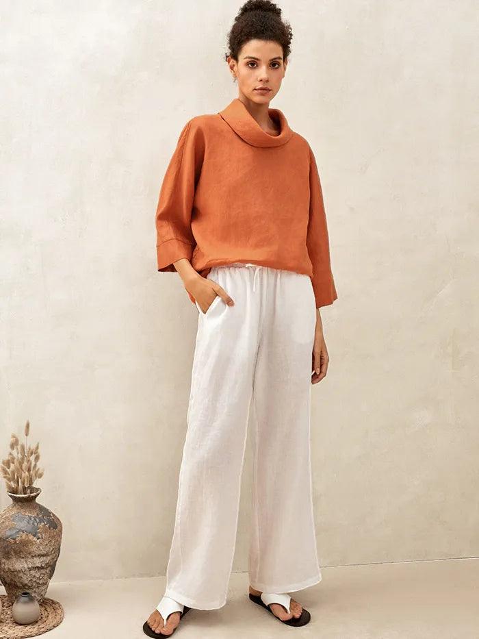 Linen Blend Long Sleeve Blouse