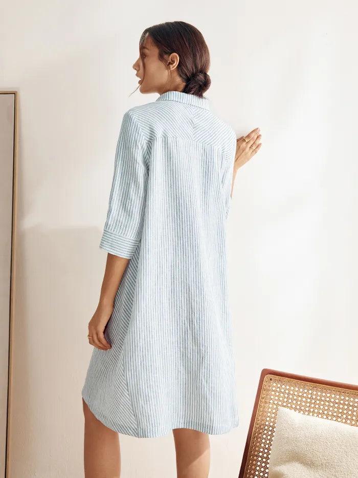 100% Linen Yarn-Dyed Mini Shirt Dress