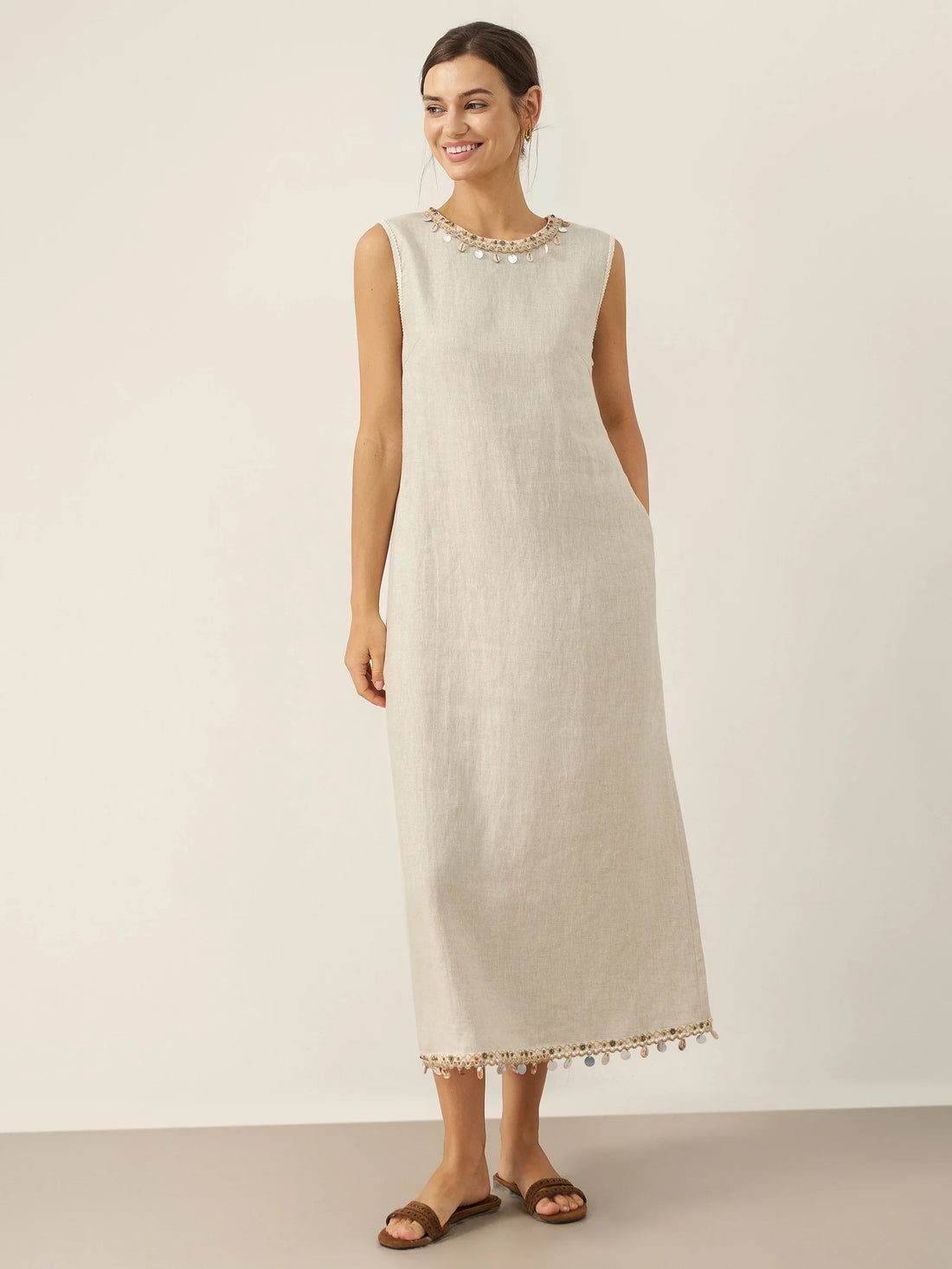 100% Linen Sleeveless Tailored Maxi Dress