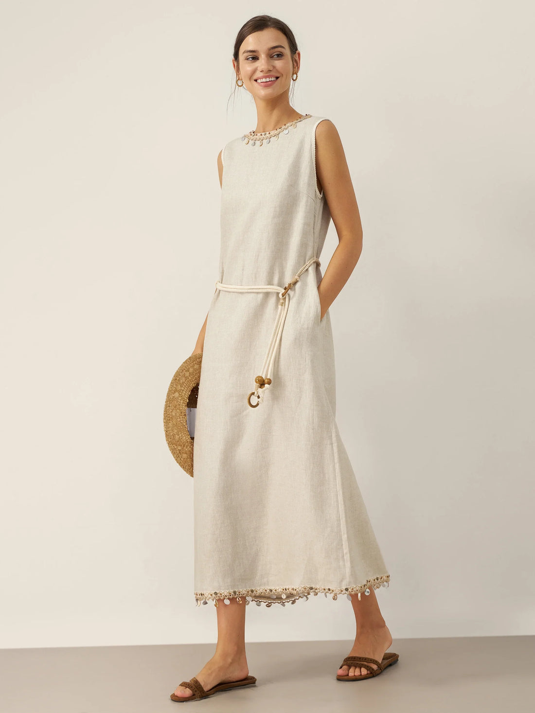 100% Linen Sleeveless Tailored Maxi Dress