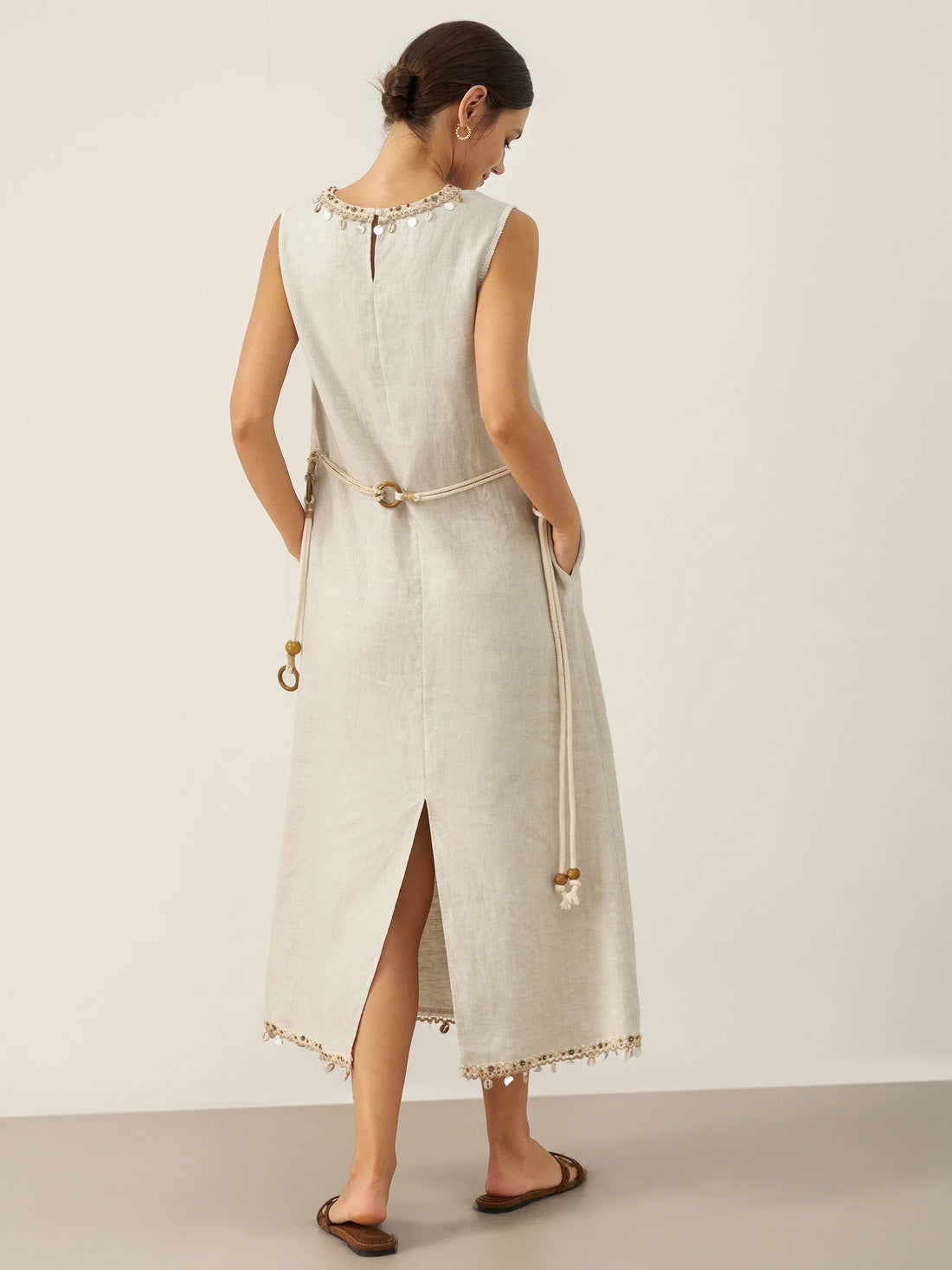 100% Linen Sleeveless Tailored Maxi Dress