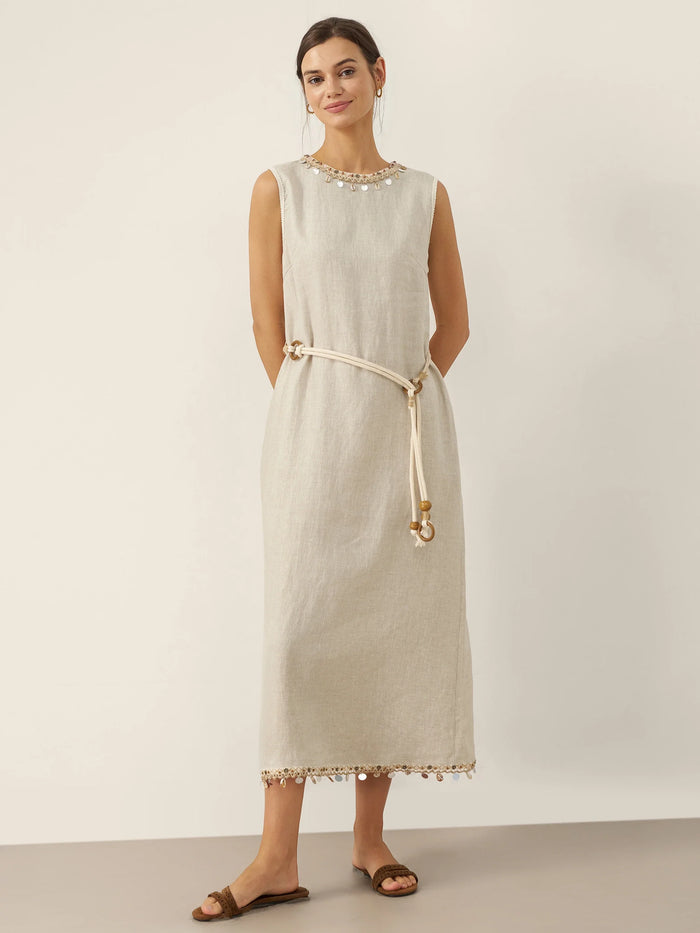 100% Linen Sleeveless Tailored Maxi Dress