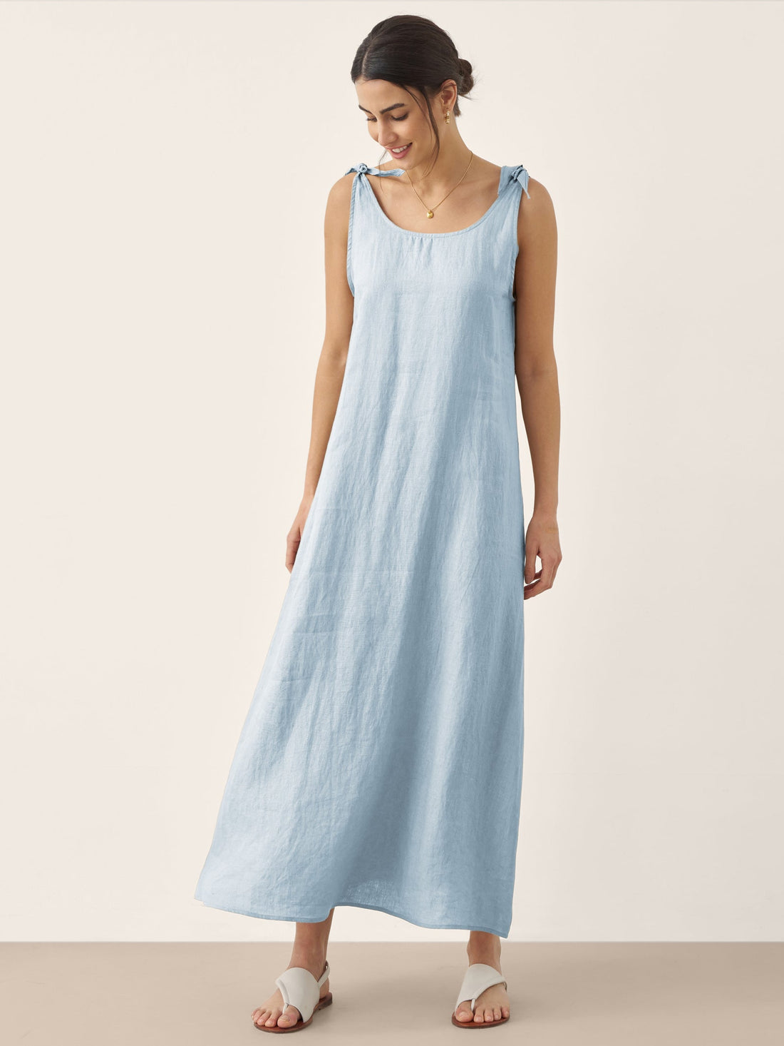100% Linen V-Neck Sleeveless Maxi Dress