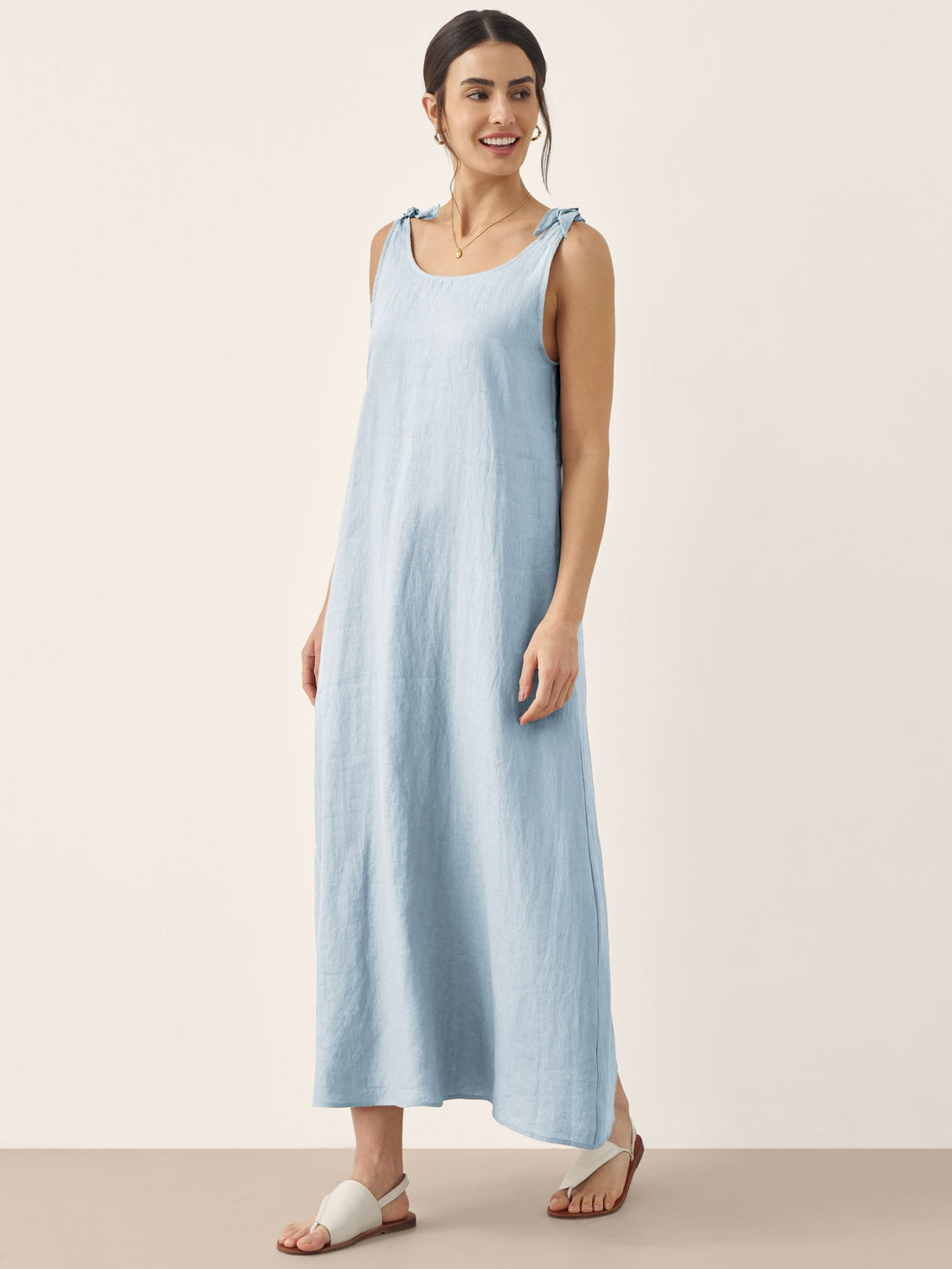 100% Linen V-Neck Sleeveless Maxi Dress
