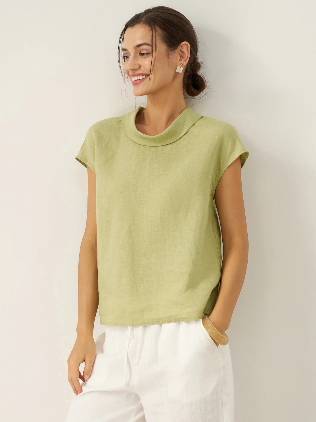 100% Linen Cap Sleeve Blouse