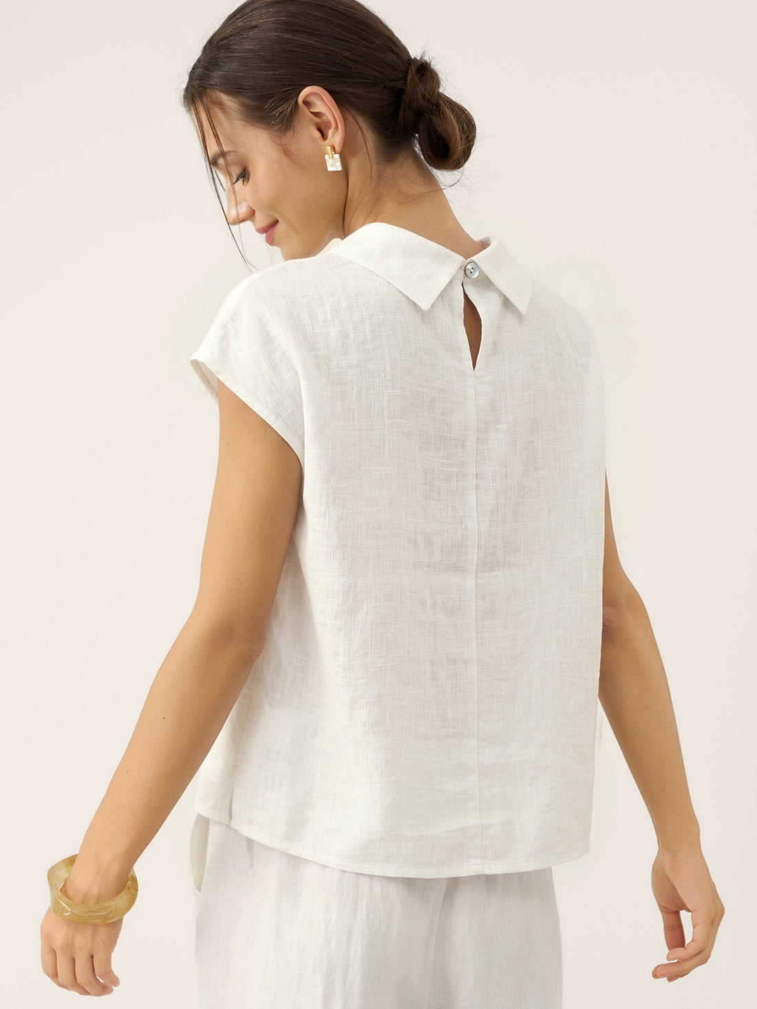 100% Linen Cap Sleeve Blouse