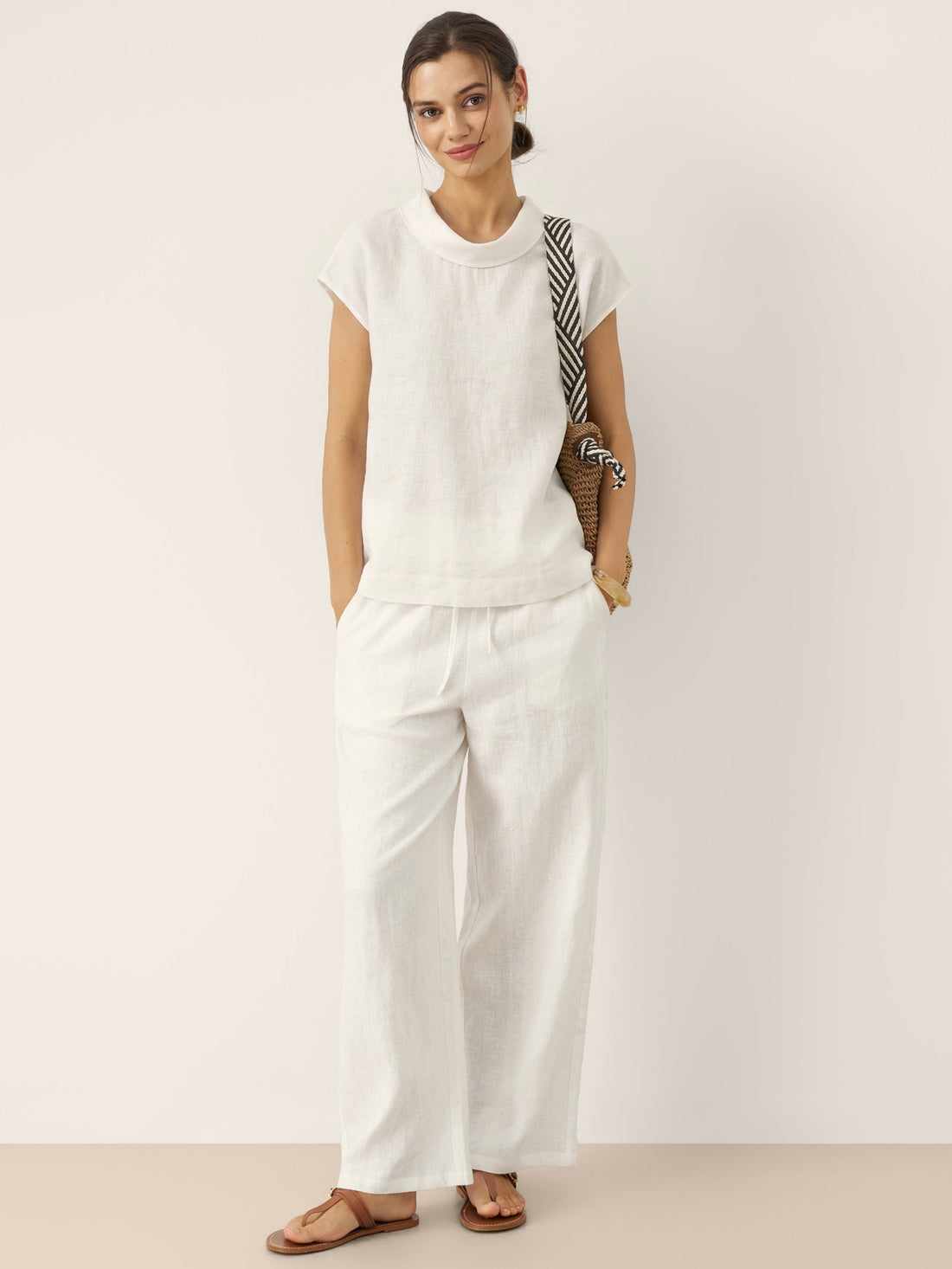 100% Linen Cap Sleeve Blouse